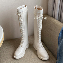 Genuine leather white long boots woman however kneecap 2021 new high cylinder strap Martin boots female display slim and knee rider boots
