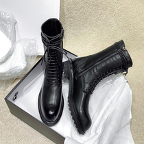 ann Martin boots woman new handsome slim Inn wind single boot in cylinder black locomotive short boots 100 hitch European station