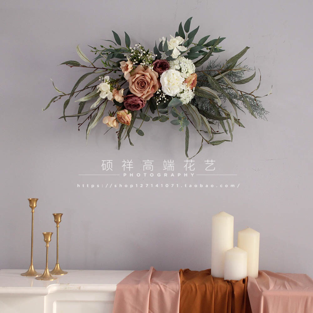 Simulation Rose Flower Ring Door Decorated Wall Decoration Creative Wall-mounted Living-room Wall Swing Piece Wedding Decoration Morandi Hue