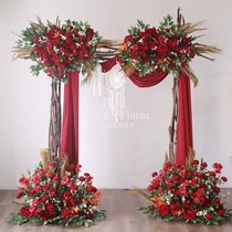 Emulated floral red rose arch flower art fake floral wedding wedding road leading flower decoration photography filming props