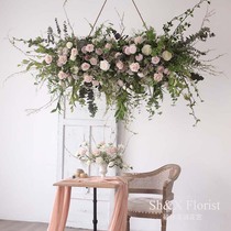 Emulated flower rose fake floral pink floral pink ceiling hanging floral wedding decoration floral photo shoot shop window swing piece