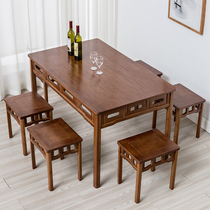 Modern simple small apartment type rectangular table Dining table Living room simple solid wood dining table and chair combination long table