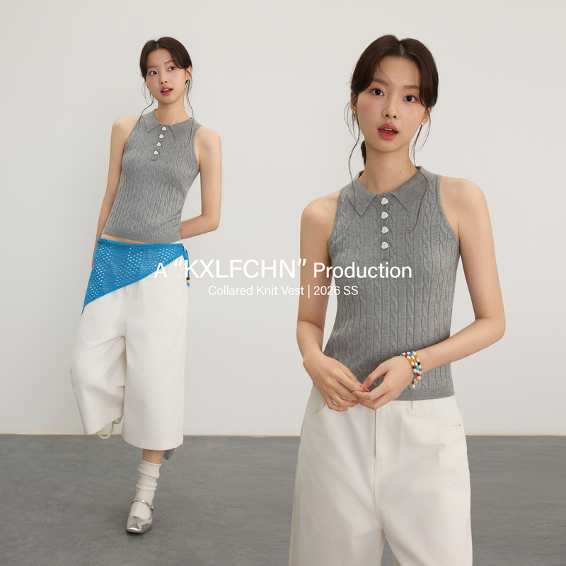 Kxlfchn Loose Casual Solid Color Lapel Sweater Vest Retro Versatile Women's Top Kxlfchn Loose Casual Solid Color Lapel Sweater Vest Retro Versatile Women's Top