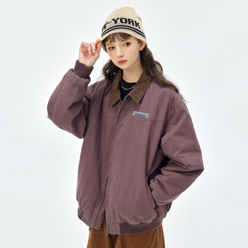 Kxlfchn American-Style Santa Fe Work Jacket for Men, Autumn and Winter, Couple's Retro Lapel Thickened Cotton Coat