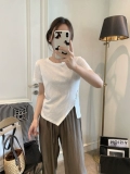 Модная дизайнерская футболка с круглым воротником, короткий рукав, городской стиль, тренд сезона, французский стиль