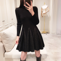 Dress autumn and winter 2020 new womens Korean version of the fashion foreign style mesh stitching knitted base skirt women