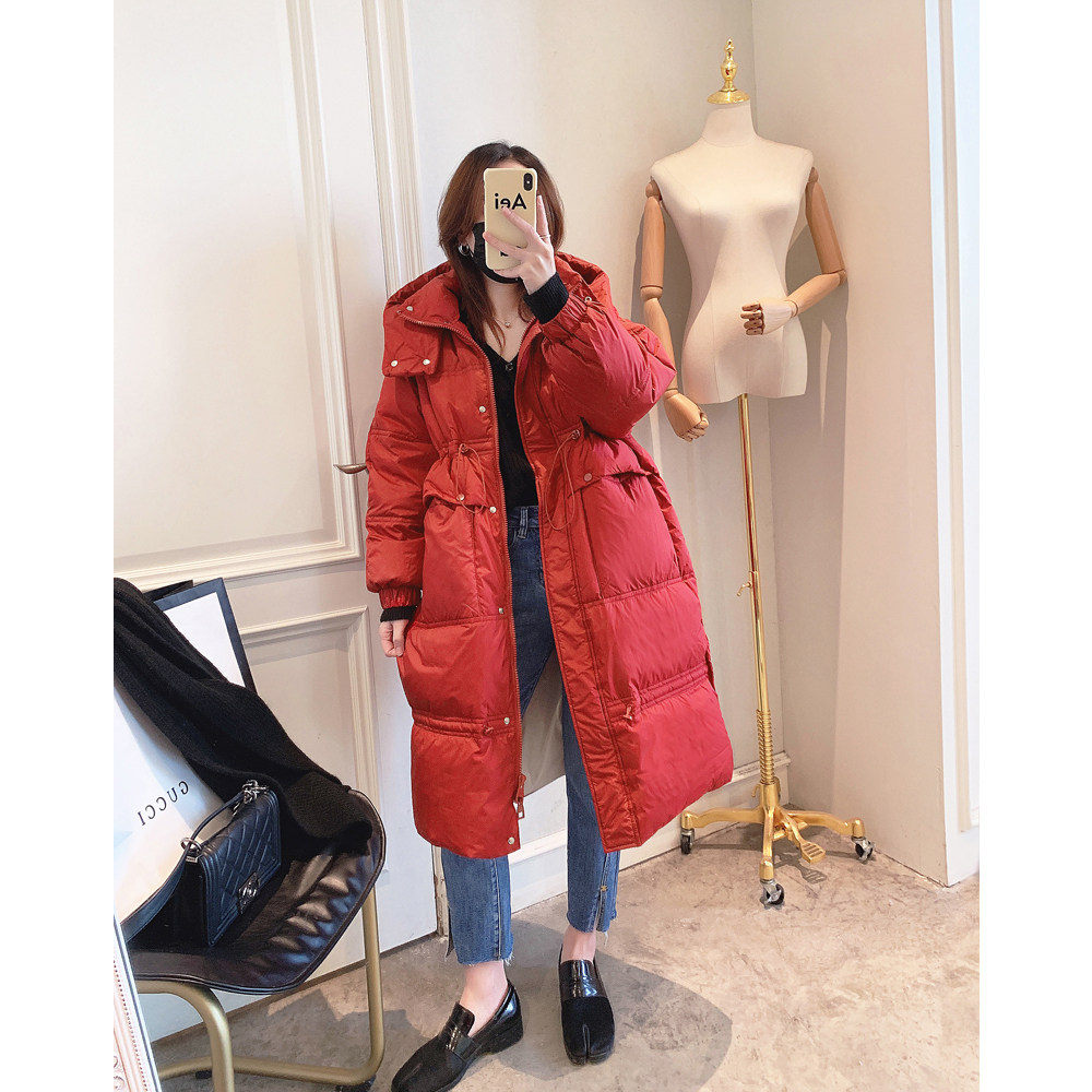 Down jacket women's 2022 winter new women's Korean version fashion waist-over-knee long version hooded 90 white duck down jacket