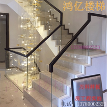 Chinese stair glass guardrail Tempered glass handrail Wrought iron Stainless steel solid wood slot PVC stair slot