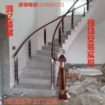 Ningbo Stair handrail Brushed glass railing Attic solid wood rotating household duplex steel wood stair guardrail