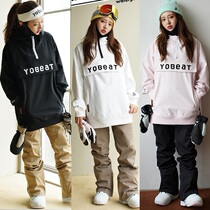 1920YOBEAT Korean ski sweater men and women single double board pullover waterproof windproof plus velvet warm hoodie