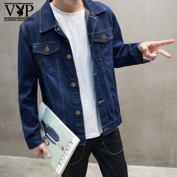 2018 xuân xanh đậm nam Hàn Quốc áo khoác denim giản dị áo khoác mỏng áo sơ mi denim quần áo nam hoang dã áo trung niên