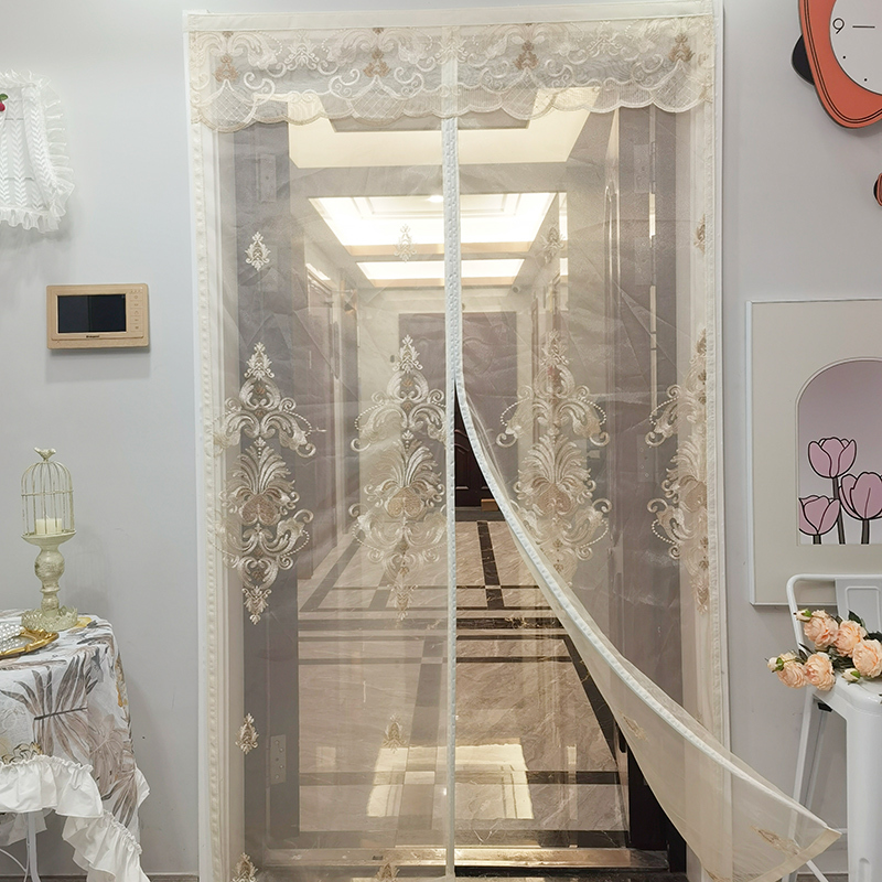 European-Style Embroidered Heavy-Duty Palace-Style Mosquito Net Door Curtain with Magnetic Attachment for Summer Bedroom and Kitchen, Self-Adhesive, No-Drill Screen Window Mosquito Net