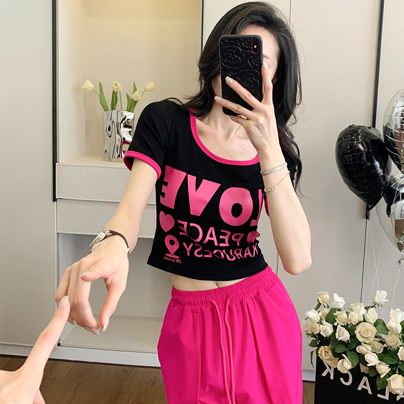 Trendy Color-Blocked T-Shirt for Women 2026 New Summer American Retro Slim Fit Hot Girl Short Sleeve Sports Top Trendy Color-Blocked T-Shirt for Women 2026 New Summer American Retro Slim Fit Hot Girl Short Sleeve Sports Top
