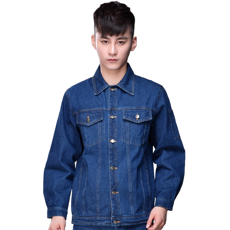 Denim yếm đặt hàn quần áo làm việc sửa chữa máy tự động sửa chữa quần áo làm việc áo khoác denim dày bảo hiểm lao động quần áo