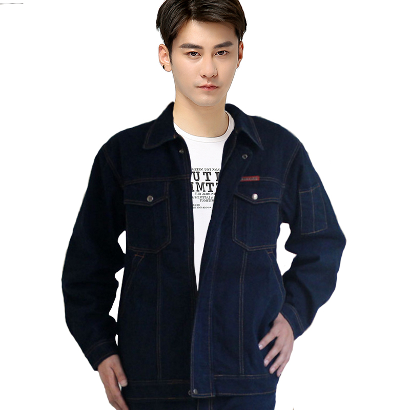 Denim yếm đặt hàn quần áo làm việc sửa chữa máy tự động sửa chữa quần áo làm việc áo khoác denim dày bảo hiểm lao động quần áo