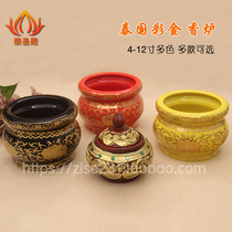 Thai Buddhist tools extra large ceramic small incense burner tower surrounded by Somde Lahu lotus wooden gem lace handmade black