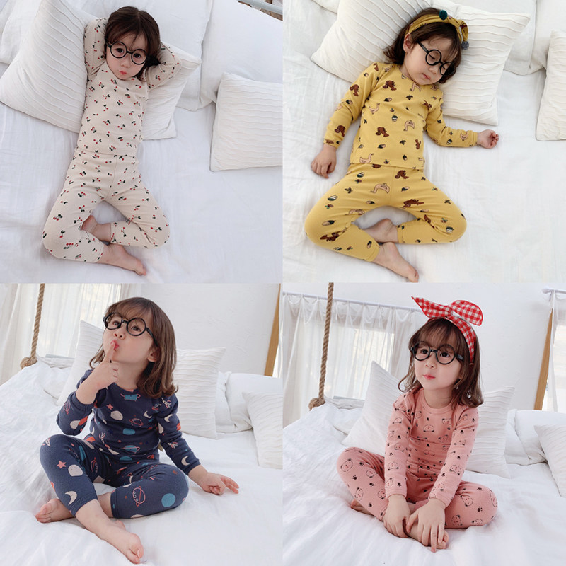 Children's pajamas baby cotton girl's home clothes set little girl autumn and winter cartoon print brushed children - Taobao