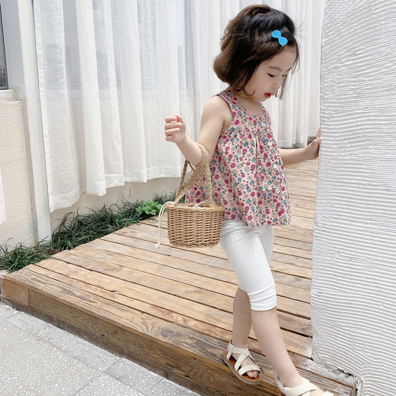 Girls baby vest children's clothing 2022 summer new children's Korean version button broken flower children's top vest