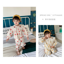 Childrens clothing 2020 spring new girl Cherry home suit Korean version of small children baby Lotus collar two-piece set