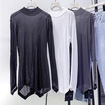 macqnf high quality slim slim semi-turtleneck base shirt mq irregular oblique hem wild T-shirt women 59175