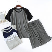 Modale Pajamas Mens Summer Thin Short Sleeves Shorts Casual Round collar wood Deir Home Jacket Big Code Elasticity