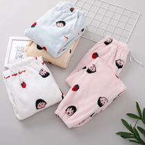 Autumn Winter Coral Suede Woman Sleeping Pants Plus Suede Thickened Flannel Home Long Pants Day Ensemble Cartoon Student Close-up Home Pants