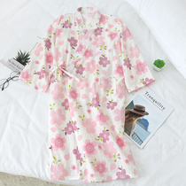 Day Style Kimono Skirt Woman Spring Summer Pure Cotton Thin piece of gauze Japanese wind sleepwear bath clothes Long style Han clothes Sleeping burqa perspiration