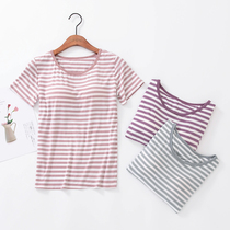 Striped T-shirt with chest cushion short sleeve external wearing home Comey Modale striped pyjamas women summer comfort integrated without bra