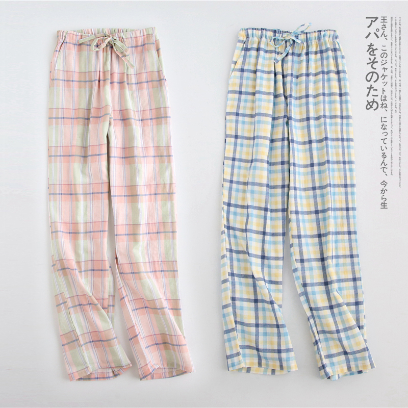 Nhật Bản mùa hè phong cách mới quần Pyjama quần cotton nhà quần cotton mùa xuân và mùa thu cotton đôi gạc quần lỏng quần jean nam ống suông