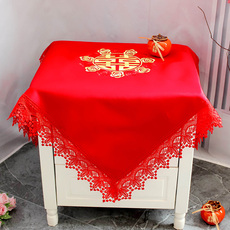 Тумбочка крышка ткань 结婚喜庆大红色床头柜盖布空调冰箱万能防尘罩刺绣布艺订婚盖巾