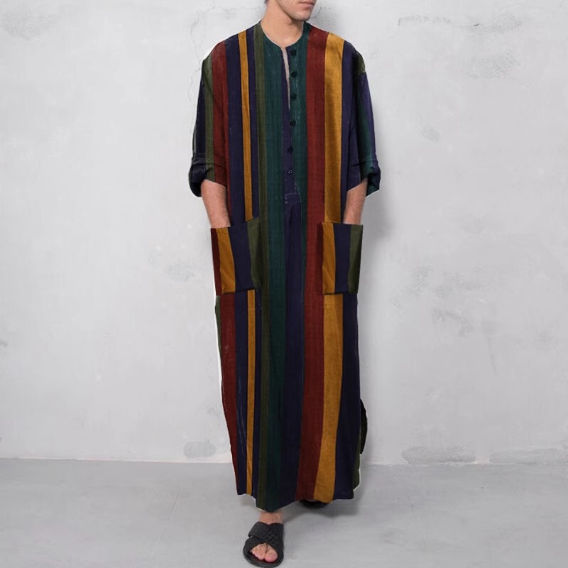 Autumn Long-Sleeved Men's Robe, Comfortable and Sexy Pajamas, Nightgown, Robe, Men's Striped One-Piece