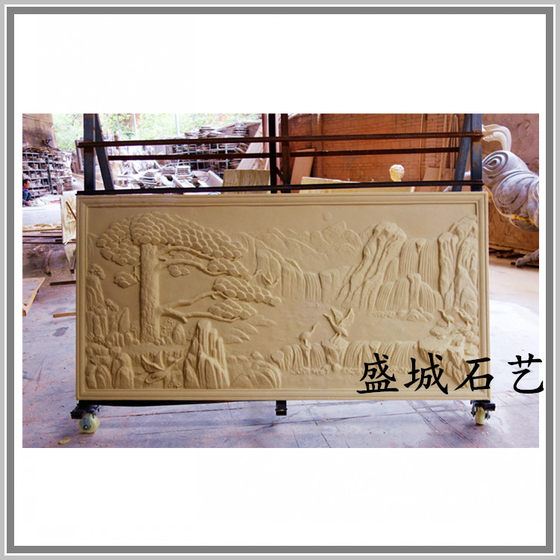 Sandstone large relief welcoming pine sculpture Chinese style background wall hotel image wall sand sculpture painting art flower pot fountain