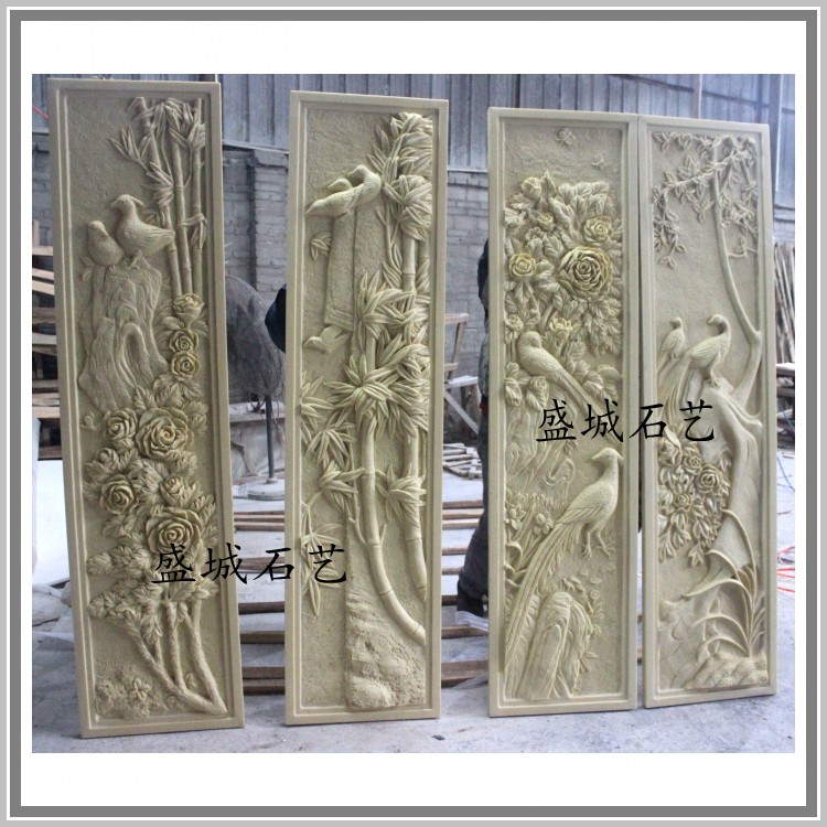 Sandstone Chinese-style relief sand sculpture mural sofa TV background wall porch partition plate sandstone flower pot fountain