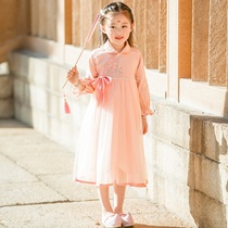 Spring and Autumn Girls Hanfu Childrens Improved Cheongsam Collar Female Baby Chinese Style Princess Dress Childrens Dress