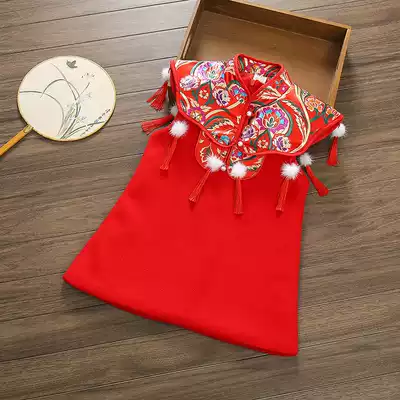 2021 girls festive Tang dress cheongsam dress winter children woolen dress New year dress Chinese style embroidery costume