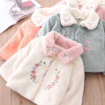 2021 Winter new girl Chinese Tang dress New year dress female baby mink coat childrens handwear