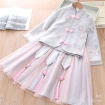 Foreign girl princess gauze dress girl Hanfu children cheongsam Chinese style 2021 Spring New Year dress dress dress