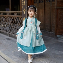 Childrens ethnic style embroidery Hanfu girl Autumn dress ancient style super fairy skirt 2021 New Chinese style retro Tang suit