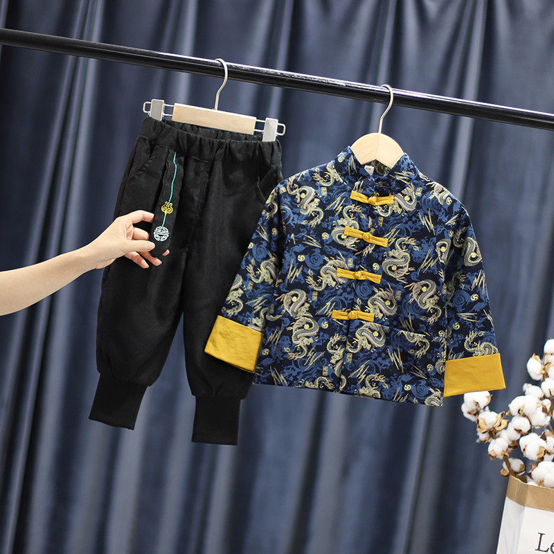 Boy's Little Emperor's Costume Suit Children's Spring Autumn Men's Baby Don's Imitation Antique Yellow-in-the-Year's Year Gown