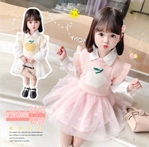 2021 autumn girl jk uniform suit big children pleated skirt little girl foreign beauty mesh dress two-piece set
