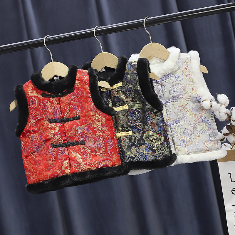 High-end New Year's performances a variety of vest garden clothes boys horse vest children winter children's Tang suit vest girls cotton clothes