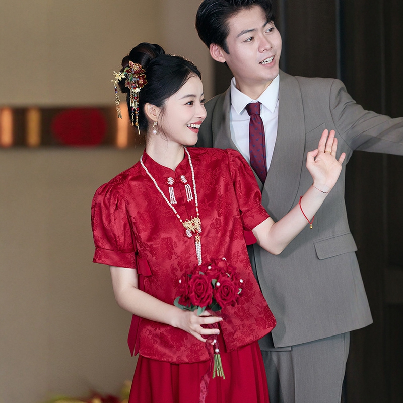 New Chinese-Style Wedding Dress for Plus-Size Women, New Bride Maternity Dress to Cover Belly, Xiuhe Dress for Post-Wedding Celebration