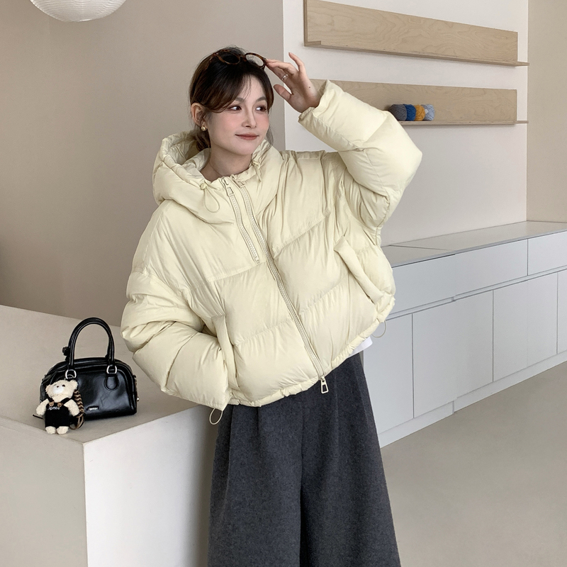 Korean Style Short down Jacket for Women, Winter 2025 New Model, Yellow Hooded 90% White Duck Down, Petite Puffer Jacket
