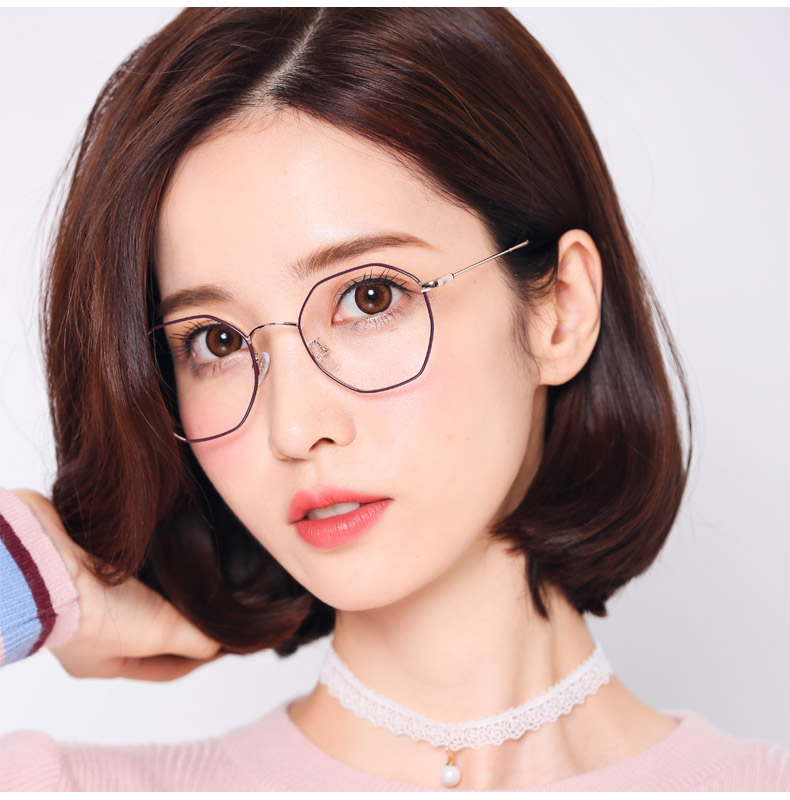 Phiên bản Hàn Quốc của kính nữ mô hình văn học retro đa giác kính gọng khung mỏng toàn khung có thể được trang bị kính cận thị chống ánh sáng xanh kính đen
