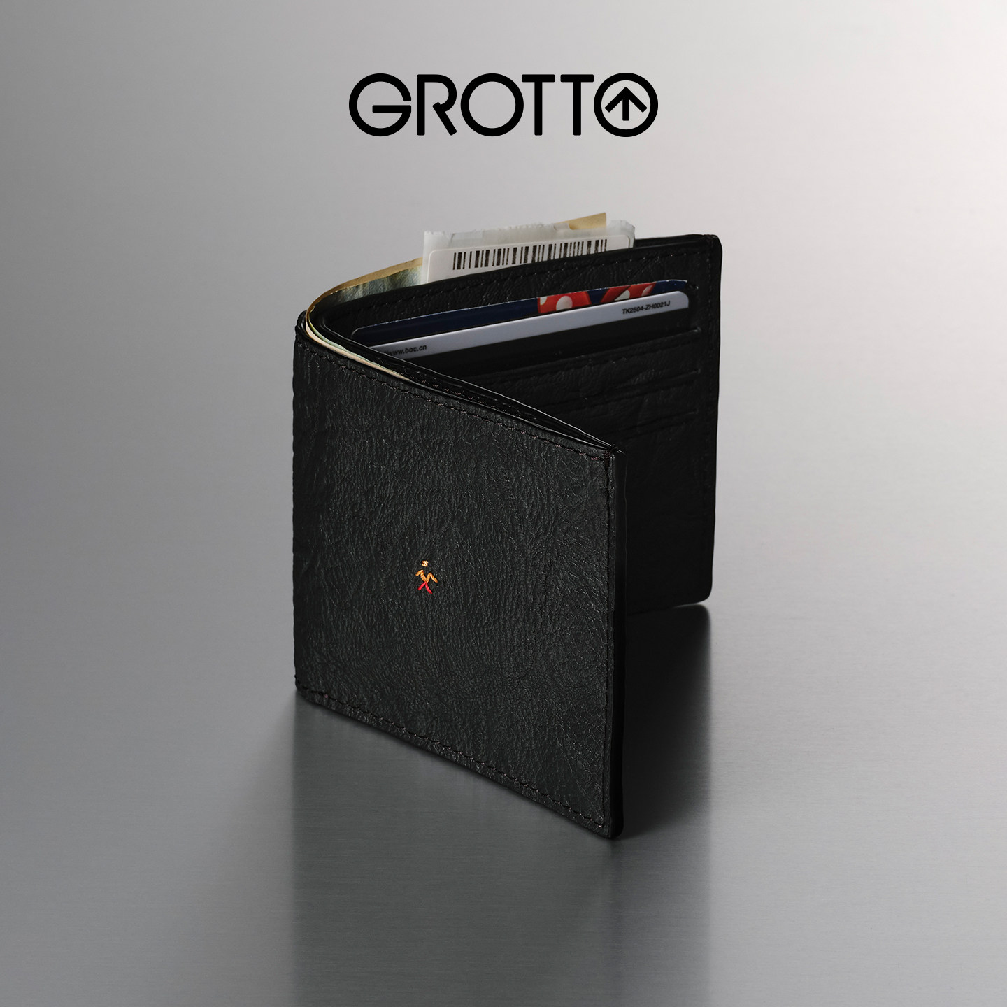 GROTTO クラシック ラムスキン ショートウォレット、手作りの本革、マルチカードスロットカードホルダー