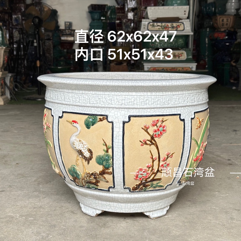 Shiwang Flower Pot, Ceramic Large-Diameter, Large-Bellied Round Bonsai Pot, Embossed and Hand-Painted, Eight-Sided Flower Pot, Lingnan Shiwang Pot Shiwang Flower Pot, Ceramic Large-Diameter, Large-Bellied Round Bonsai Pot, Embossed and Hand-Painted, Eight-Sided Flower Pot, Lingnan Shiwang Pot