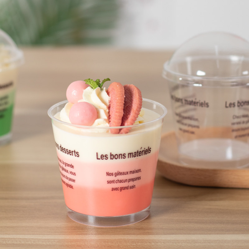 Wood chaff sweet cup round moustiramisu cake pudding cup baking transparent plastic with lid disposable