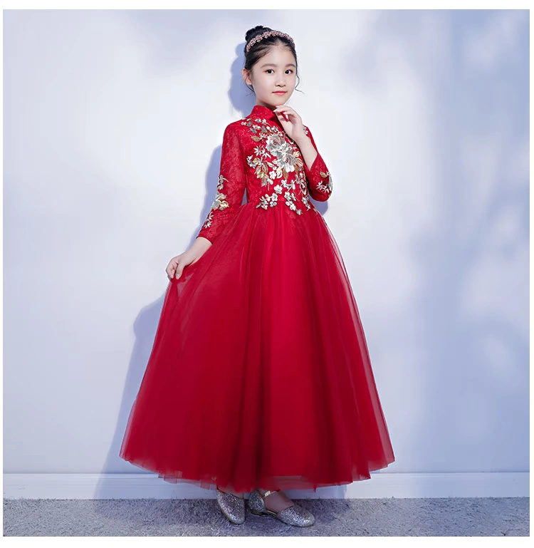 Mới của trẻ em ăn mặc công chúa mô hình sàn catwalk piano guzheng trang phục cô gái nhỏ chủ trang phục phần dài