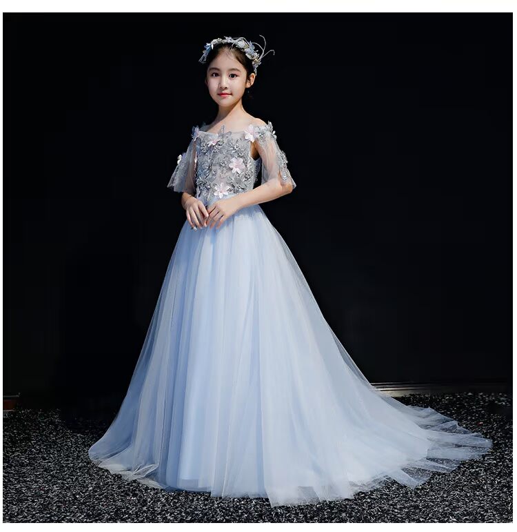 Váy một vai trẻ em váy công chúa trang phục piano cô gái nhỏ chủ nhà mẫu catwalk trình diễn trang phục dạ hội quần áo bé trai phong cách lịch lãm