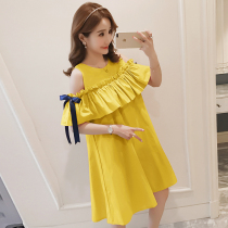 Foreign maternity dress summer dress tide hot mother off shoulder shoulder collar summer skirt wide loose 2021 doll skirt